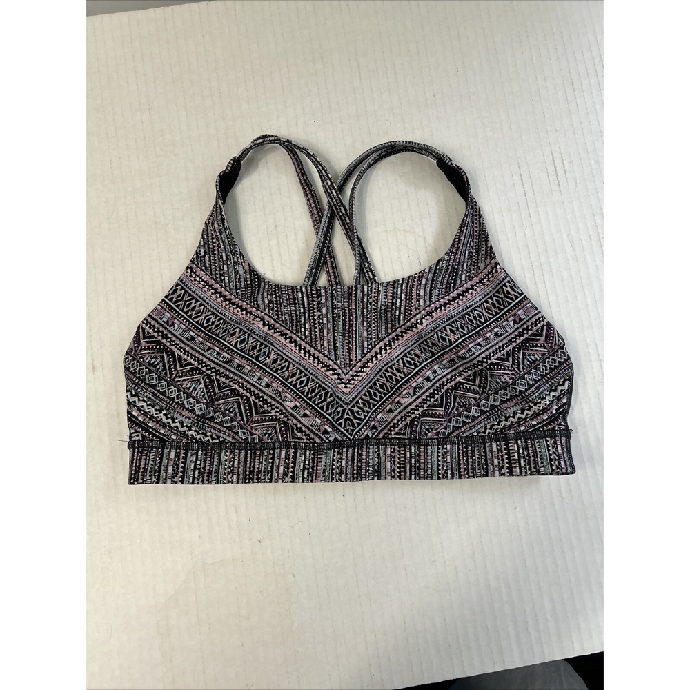 Lululemon Free To Be Wild Sports Bra Tribal Geometric Print Strappy Back Pink 6